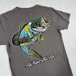 What The Fin Bass OI Short Sleeve Gray T-Shirt Men's Small‎ Back Graphic Print